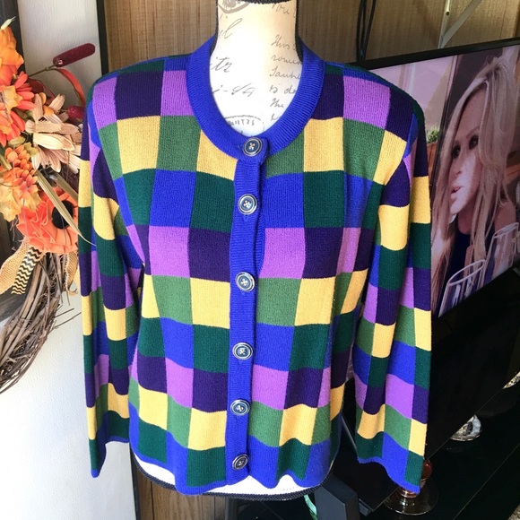 Women’s vintage Ani Knits checkered button up sweater - Picture 14 of 16